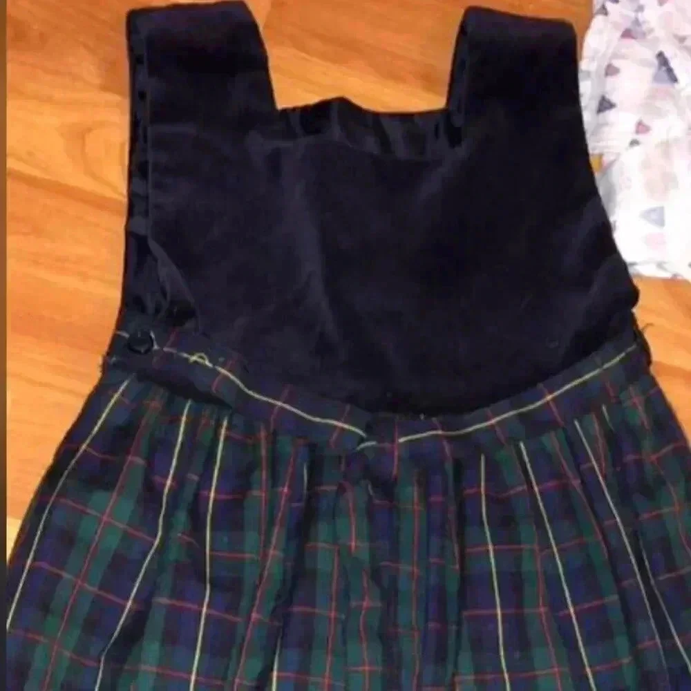 Vintage Ireland Christmas Plaid Velvet Jumper Pinafore Child Size 5